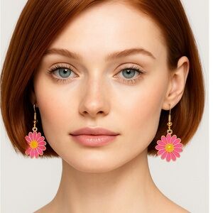 Pink and Gold Flower Daisy Earrings